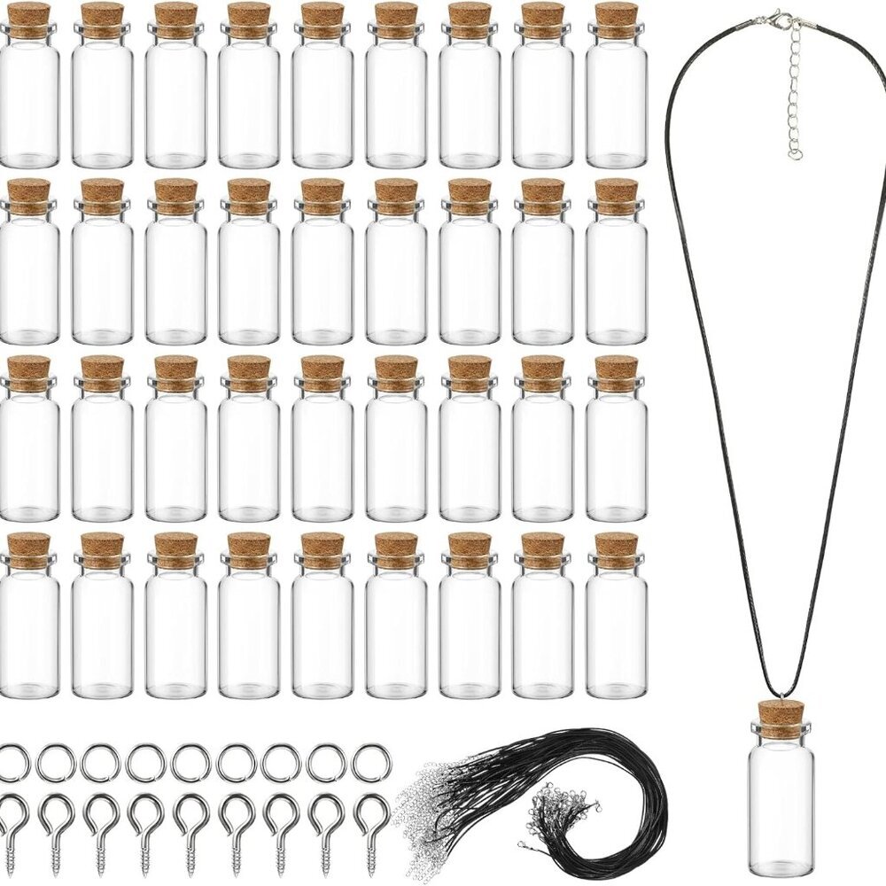 50 Pcs 10 ml Mini Glass Bottles with Cork, Tiny Wishing Bottles with 50 Pcs Blac